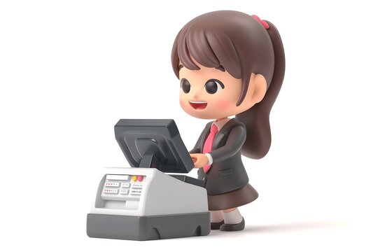 Cute 3D Female Office Employee Character in Anime Style