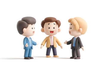 Group of Cartoon Men in Formal Attire Discussing in a Kawaii Charm Style
