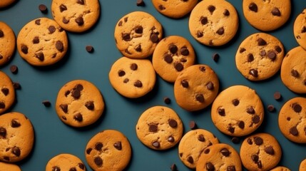 Obraz premium Chocolate Chip Cookies with Negative Space. Generative AI
