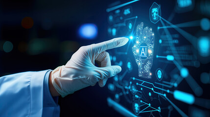doctors hand pointing at digital data structure, virtuel medicine
