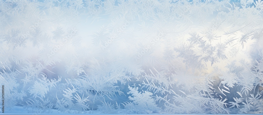 Poster gorgeous frosty window with intricate frosty pattern, winter frost background design