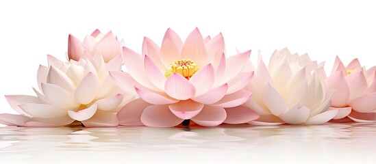 Vibrant Pink Lotus Blossoms Gracefully Floating on a Pure White Background