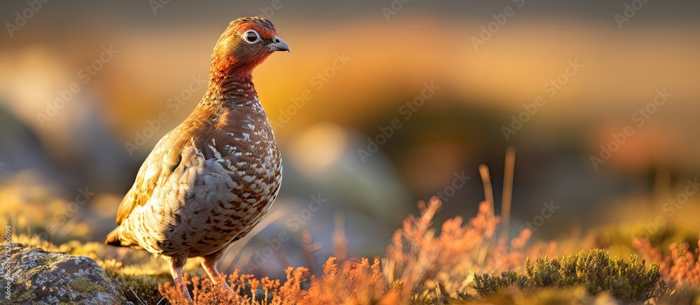 Sticker Serenity Unveiled: A Majestic Bird Perched on Weathered Rock Amidst Lush Grass