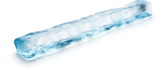Smooth Blue Ice Block Isolated on Snowy White Background for Winter Design Projects