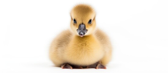 Adorable Duckling Resting Serenely on a Clean, White Surface