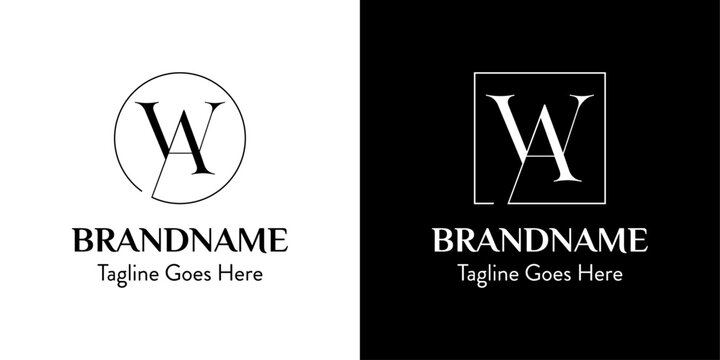 Letters AW In Circle and Square Logo Set, for business with AW or WA initials