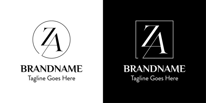 Letters AZ In Circle and Square Logo Set, for business with AZ or ZA initials