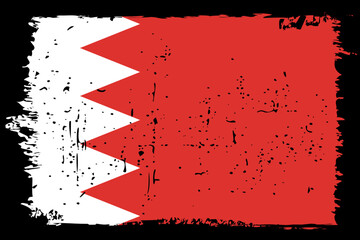 Bahrain flag - vector flag with stylish scratch effect and black grunge frame.