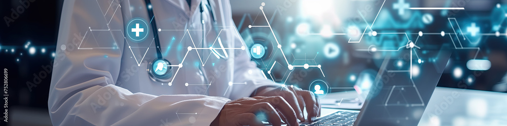 Poster streamlining processes and work with virtual processes in a hospital, digital patient files and cost