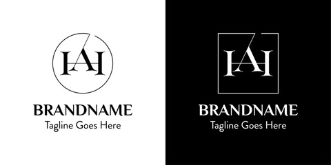 Letters AH In Circle and Square Logo Set, for business with AH or HA initials
