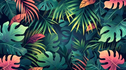 Bright tropical background with jungle plants. Vector exotic pattern with palm leaves.