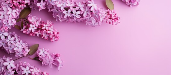 Delicate Pink and Lilac Flowers Blossoming on a Soft Pink Background