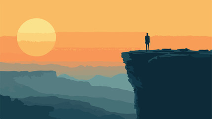 Silhouette of standing man on cliff vector flat vector