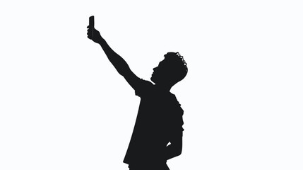 Fototapeta na wymiar Silhouettes man taking selfie with smartphone on white