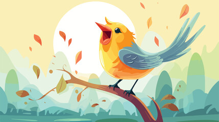 singing bird cartoon flat vector