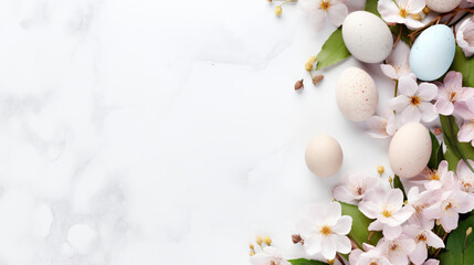 Easter composition with eggs and owers on light background