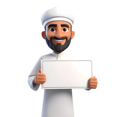 3d rendering cartoon male character holding a blank sign Isolated On Transparent Background, PNG File Add