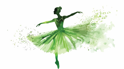 watercolor dancing ballerina in a green dress. decora - obrazy, fototapety, plakaty