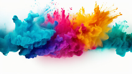 Explosion of colored powder isolated on white background