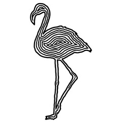 Naklejka premium A series of animals in hand drawn fingerprint style. A flamingo in black outline on transparent background. Drawing of animal for coloring book, logo or background design.