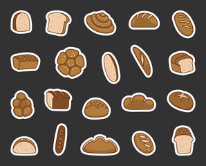 Bread. Sticker Bookmark. Loaf food, bakery baget, pastry grain. Hand drawn style. Vector drawing. Collection of design elements.