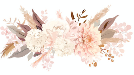 Boho beige and blush trendy vector design bouquet. Pas