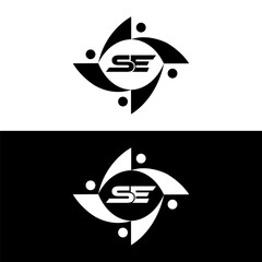 SE logo. S E design. White SE letter. SE, S E letter logo design. Initial letter SE linked circle uppercase monogram logo. S E letter logo vector design.