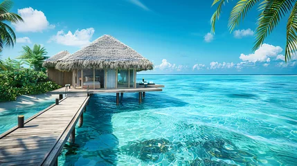 Cercles muraux Bora Bora, Polynésie française Tropical Paradise Unveiled, Luxurious Solitude on a Maldivian Isle, Where Water Meets Sky