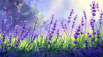 Lavender ower field background. Glade with purple