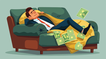 Businessman sleeping with money blanket vector illustration