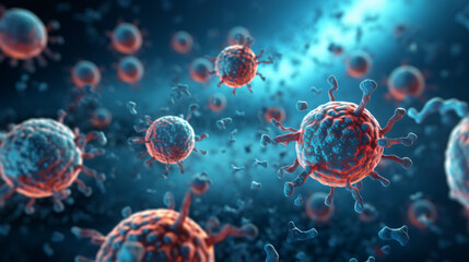Medical concept of cancer. 3d illustration of T cells - Powered by Adobe