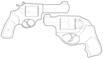 Bundling set of Revolver with line art style, Shooting gun, Weapon illustration, Vector Line, Gun illustration, Modern firearm, Military concept, Pistol vector.