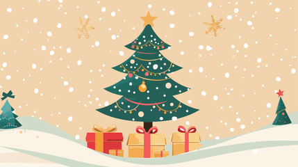 Fototapeta na wymiar Christmas tree with giftboxes Flat vector
