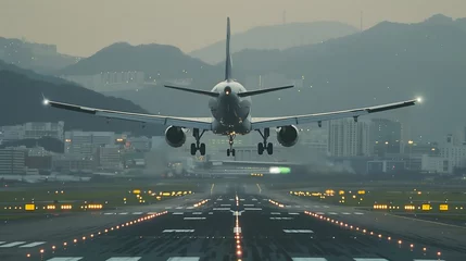 Fotobehang Aircraft making a landing at the airport © Firuz