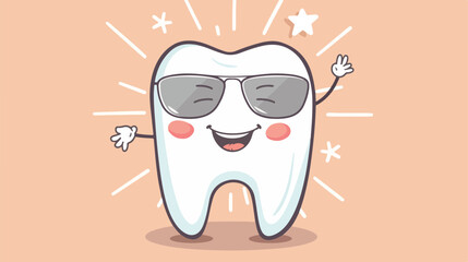 comic tooth with sunglasses kawaii character Flat vector