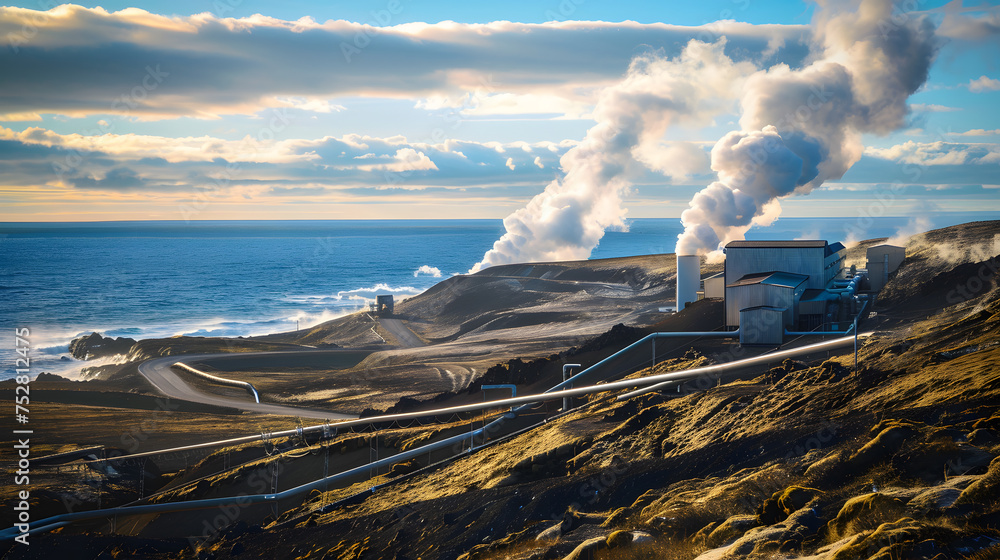 Wall mural Geothermal power plant is located on the edge of the sea - Wall murals
