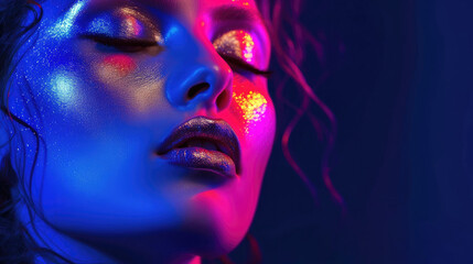 Fashion portrait of young beautiful woman with bright makeup.