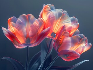 a digital photo of cinematic realism tulip, Muted glow opal white color margarite, iridescent opalescent colours