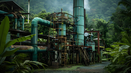 Fototapeta premium Geothermal power plant located in the forest