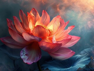 a digital photo of cinematic realism lotus or water lily, Muted glow opal white color margarite, iridescent opalescent colours - obrazy, fototapety, plakaty
