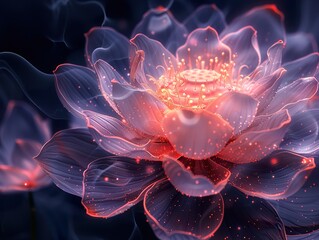 a digital photo of cinematic realism lotus or water lily, Muted glow opal white color margarite, iridescent opalescent colours