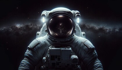 an astronaut in a space suit floating against the backdrop of the vast expanse of space. The...