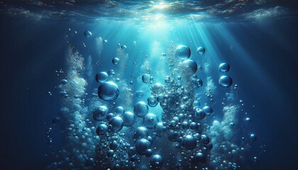 an underwater scene with a vibrant array of air bubbles rising towards the surface wallpaper background landscape - obrazy, fototapety, plakaty