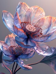 a digital photo of cinematic realism lotus or water lily, Muted glow opal white color margarite, iridescent opalescent colours