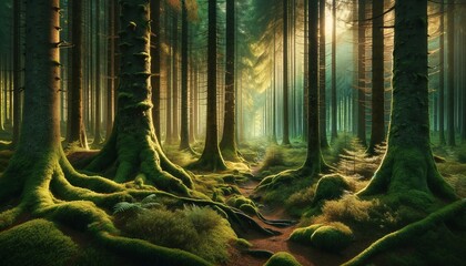 raw photography a dense, old-growth forest at dawn The forest is bathed backdrop, aerial view, leaves, design, surface, protection, top view, trees, concept wallpaper background landscape
