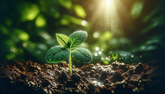  raw photograph of a young plant sprouting from rich, dark soil landscape, frame, hedge, border, trees, cutout, cut out wallpaper background landscape
