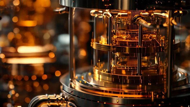 Mechanical gears and quantum computing illustration.