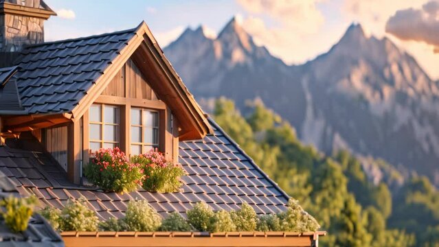close up roof of the house. 4k video animation