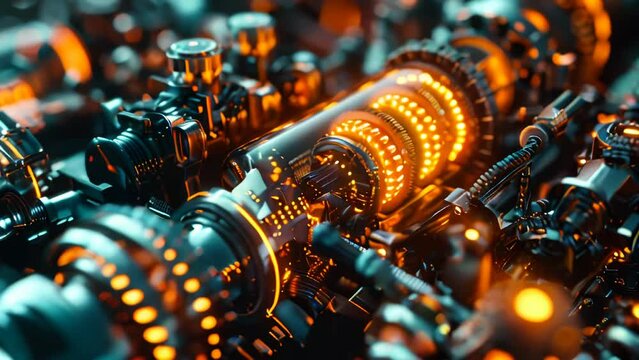 Mechanical gears and quantum computing illustration.