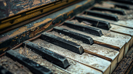Weathered piano keys tell a story of music, nostalgia, and time.